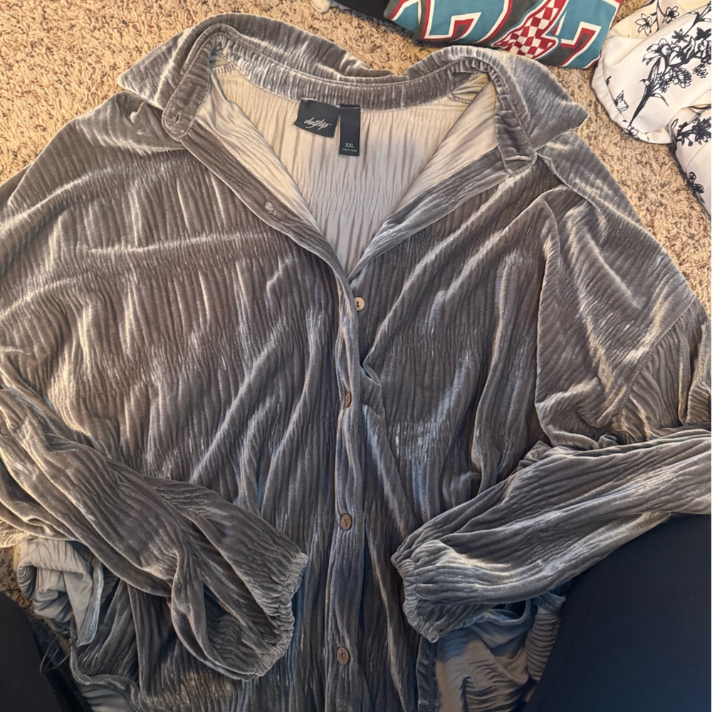 Daytrip Gray Velvet Button Down Shirt